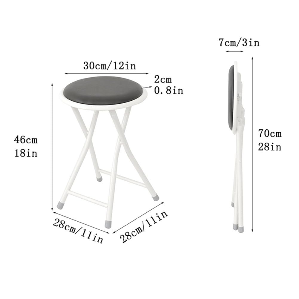 Portable Folding Stool, Upholstered Round Stool, Black 18In N405