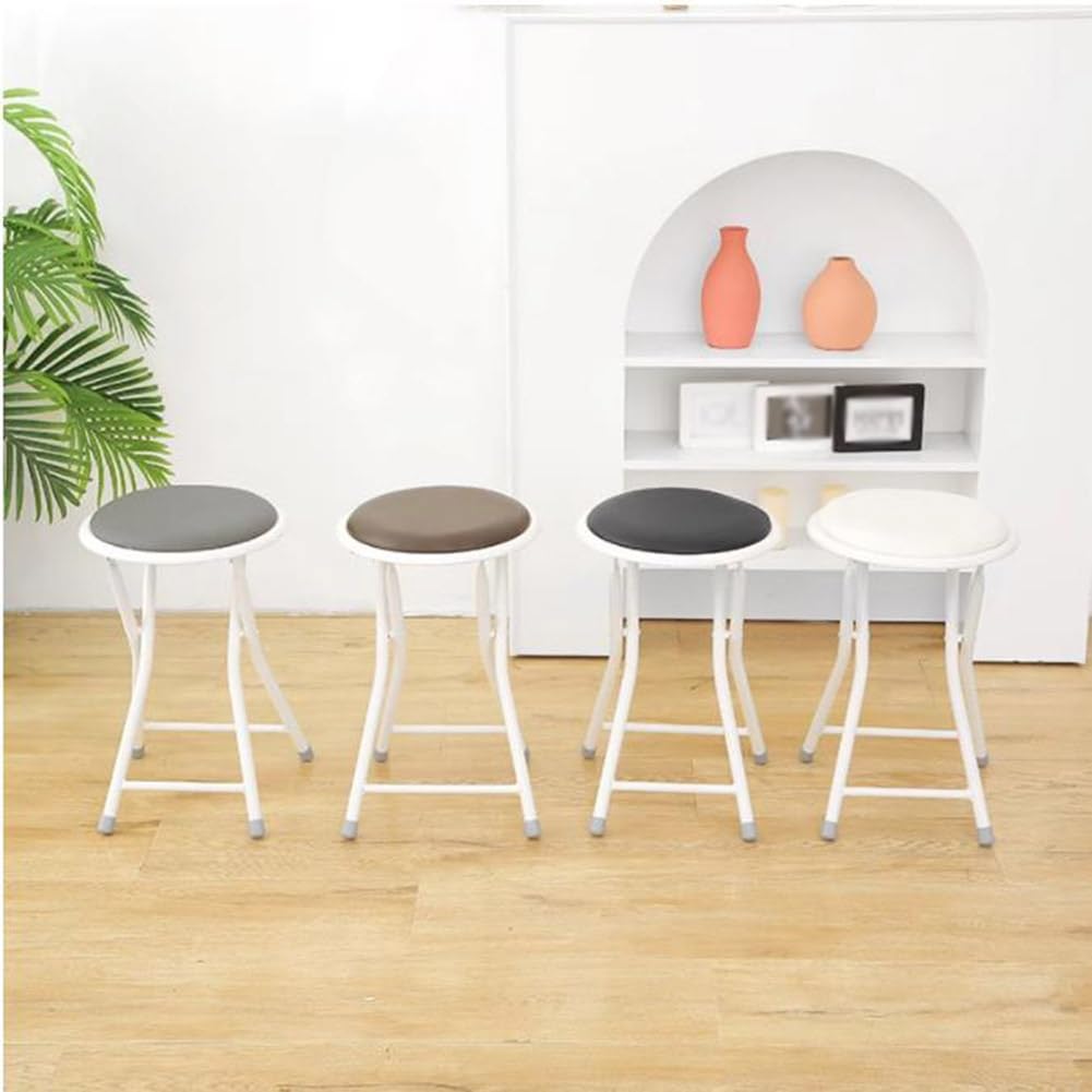 Portable Folding Stool, Upholstered Round Stool, Black 18In N405