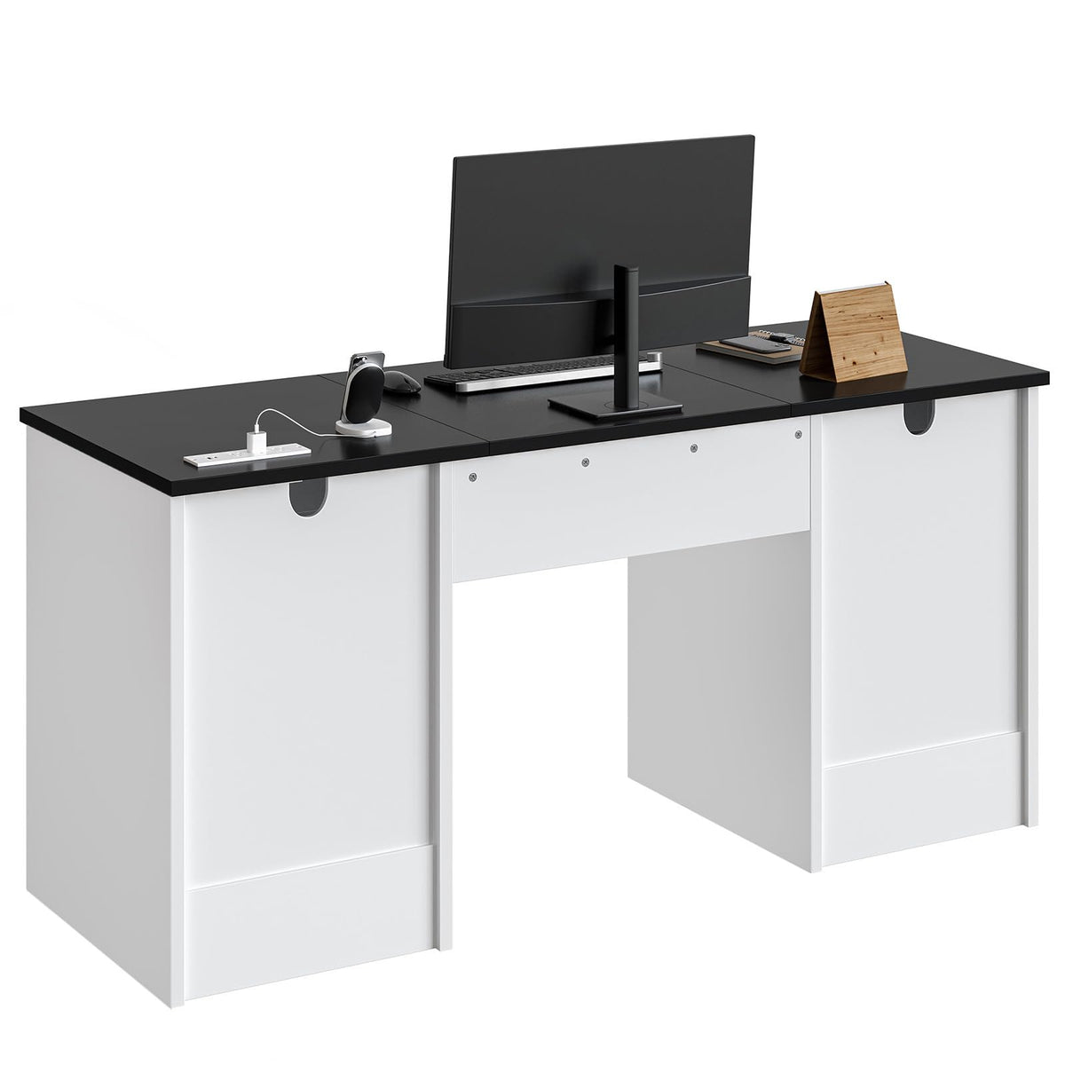White Office Desk with Lockable Drawers and Charging Station E48937