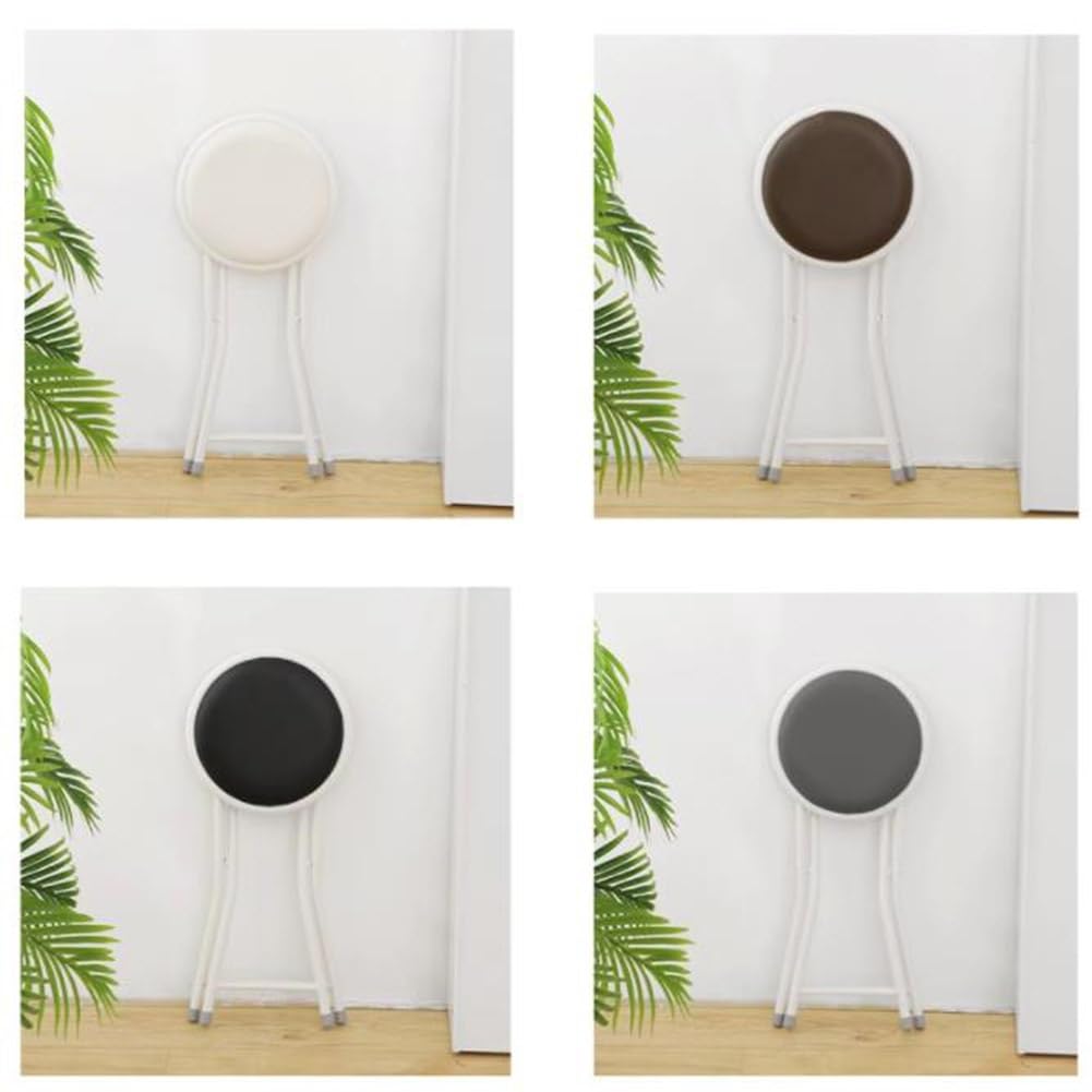 Portable Folding Stool, Upholstered Round Stool, Black 18In N405