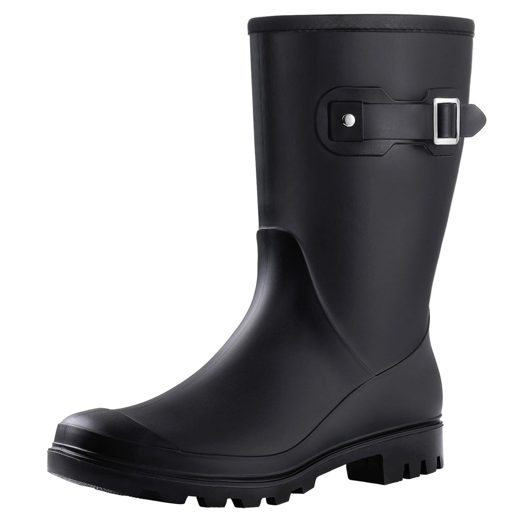 Mid Calf Waterproof Rain Boots with Buckle F2151