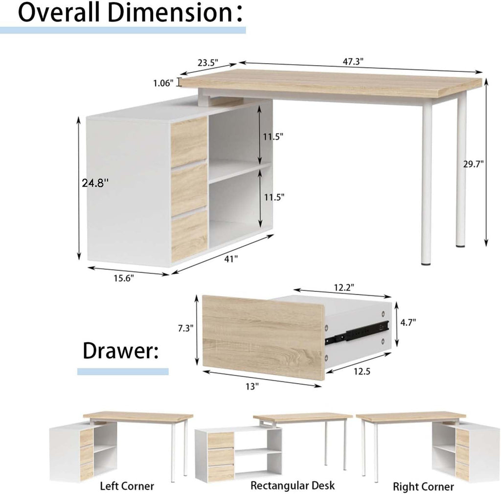 L Shaped Computer Desk with File Drawers & Storage Shelves V378049