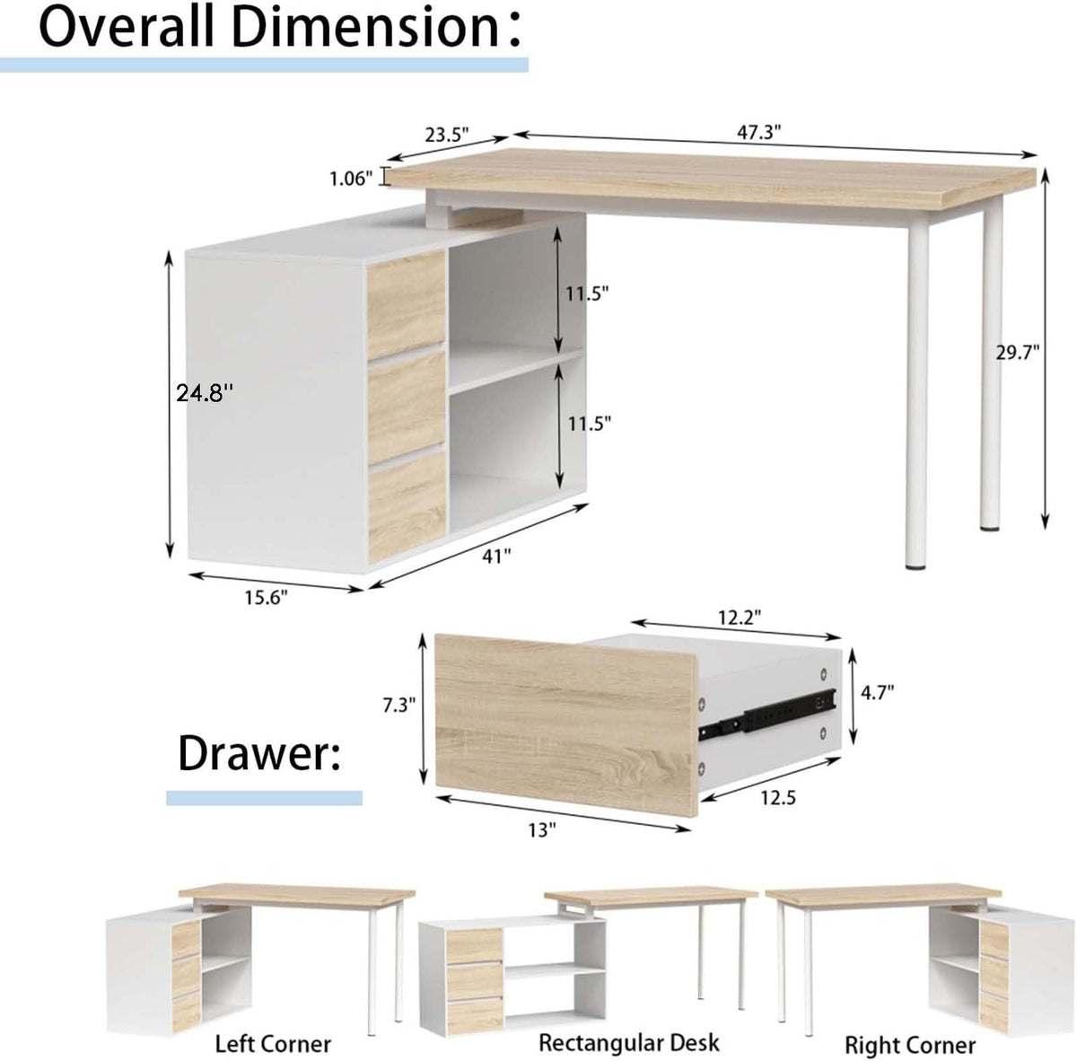 L Shaped Computer Desk with File Drawers & Storage Shelves V378049