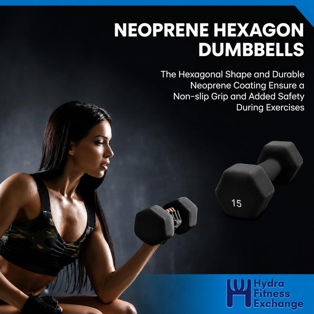 Neoprene Hexagon Dumbbells with Cast Ergo Handle L875