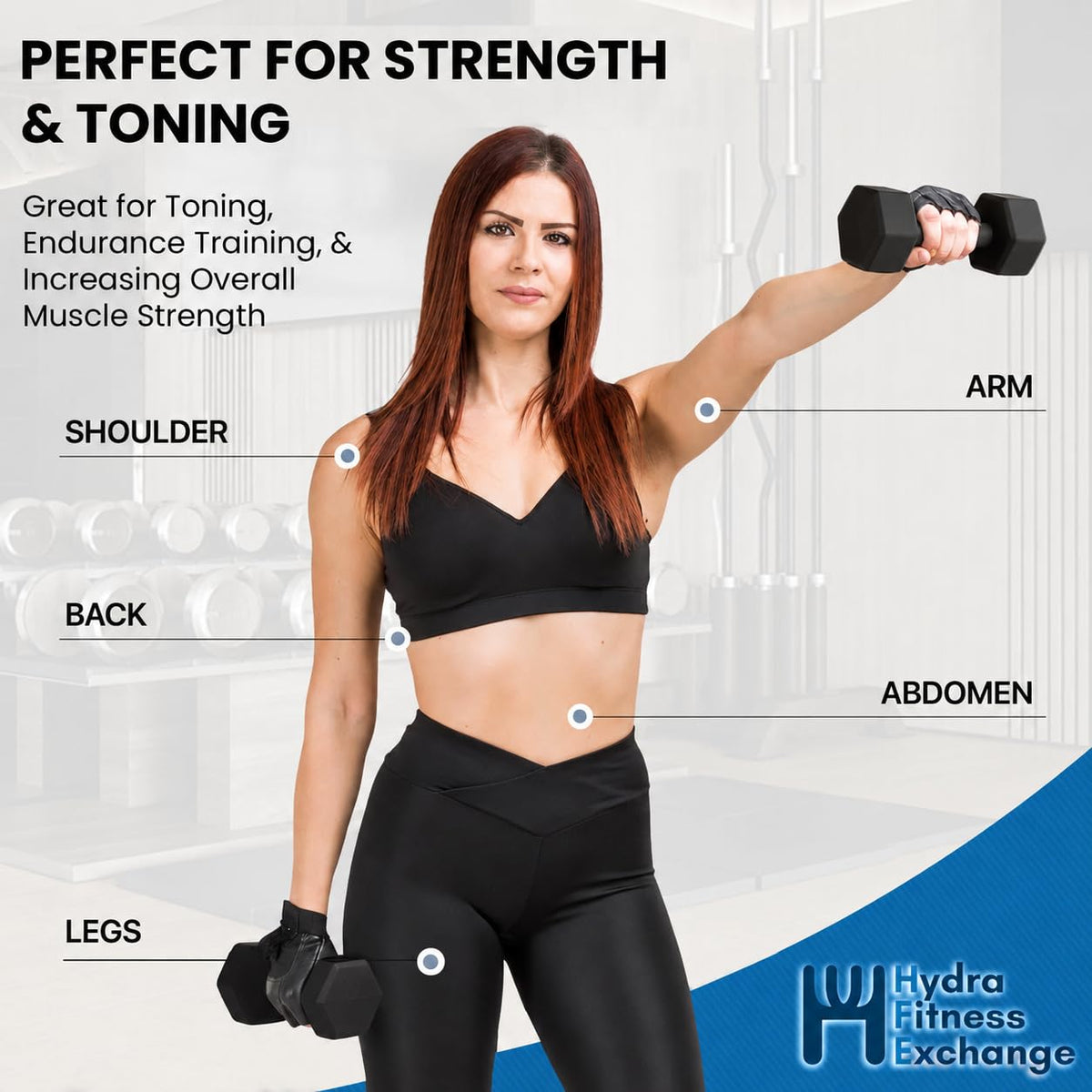 Neoprene Hexagon Dumbbells with Cast Ergo Handle L875