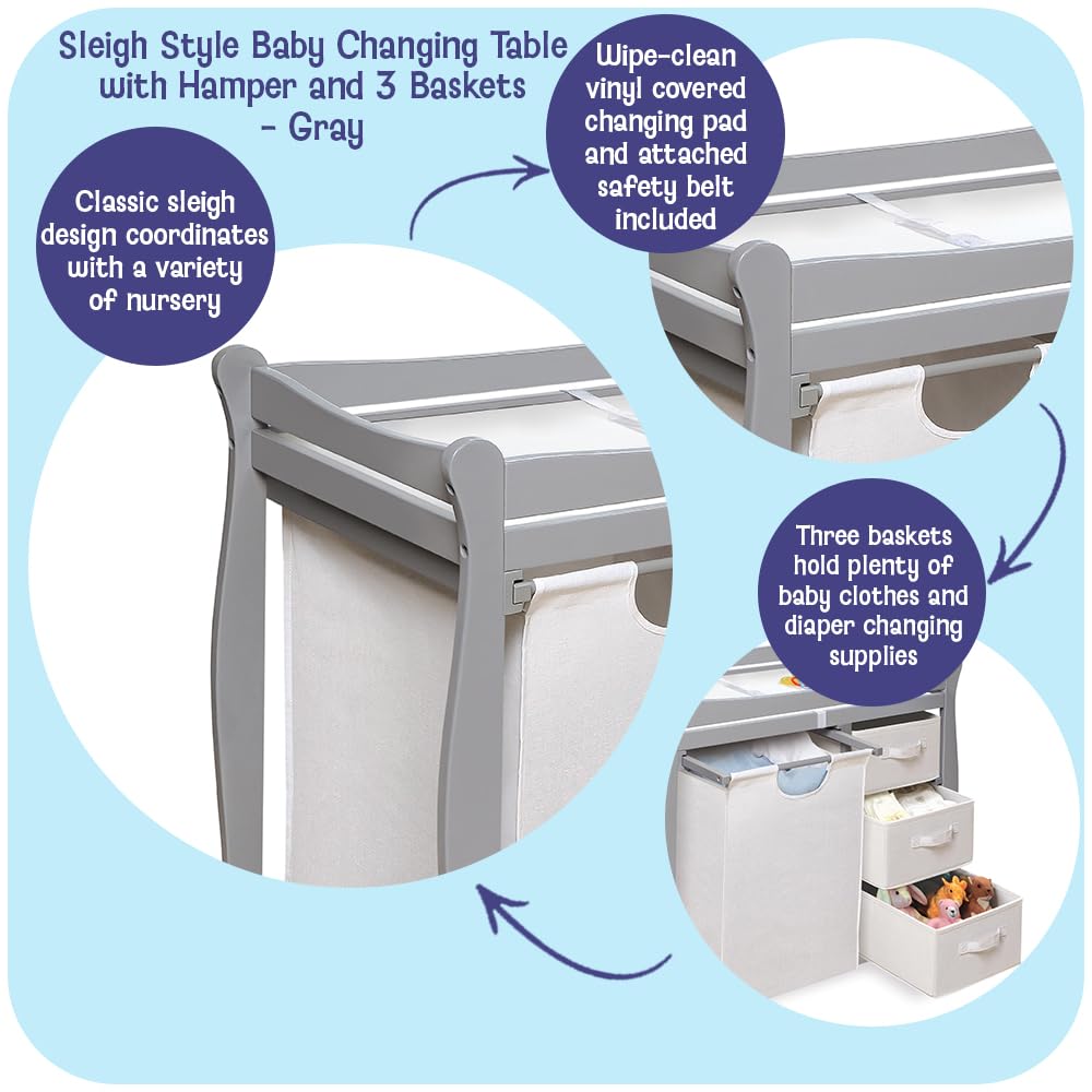 Gray Baby Changing Table with 3 Storage Baskets E858
