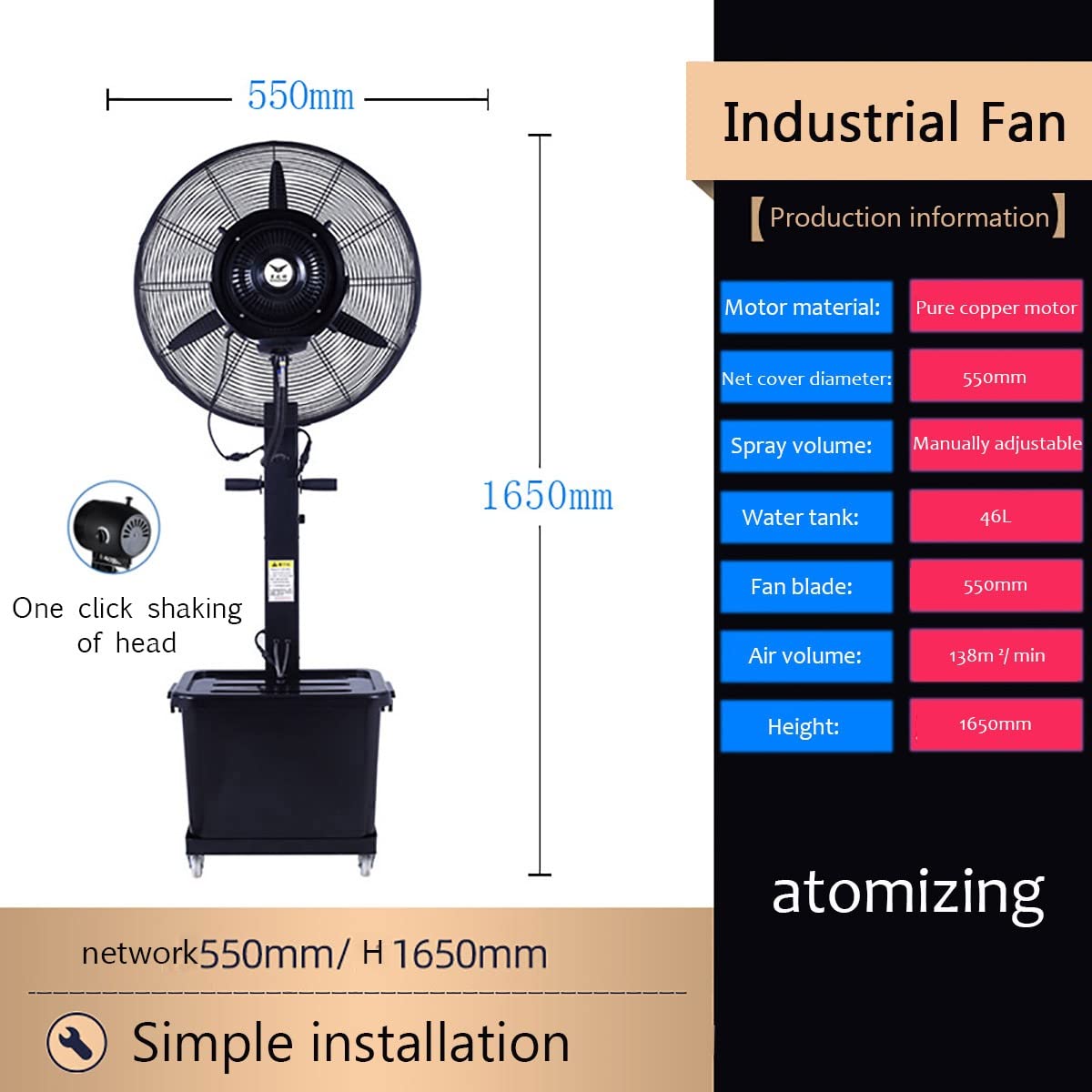 20 Inch High Velocity Metal Floor Fan with 3 Speed Settings B9544