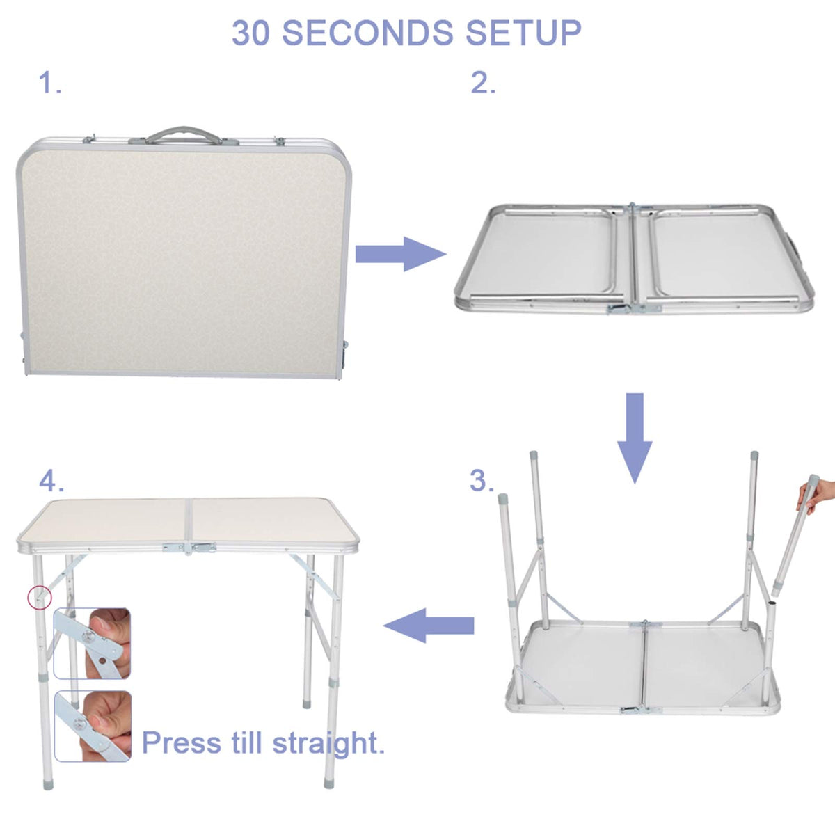 Folding Aluminum Camping Table White 3 FT Y4638