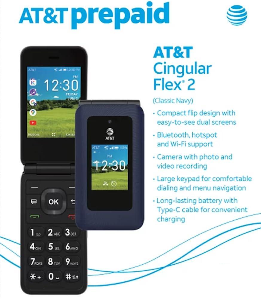 Prepaid 4G LTE Flip Phone, 2MP Camera, Android, Classic Navy T478