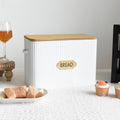 Extra Large White Vertical Stripes Bread Box with Wood Lid B83873