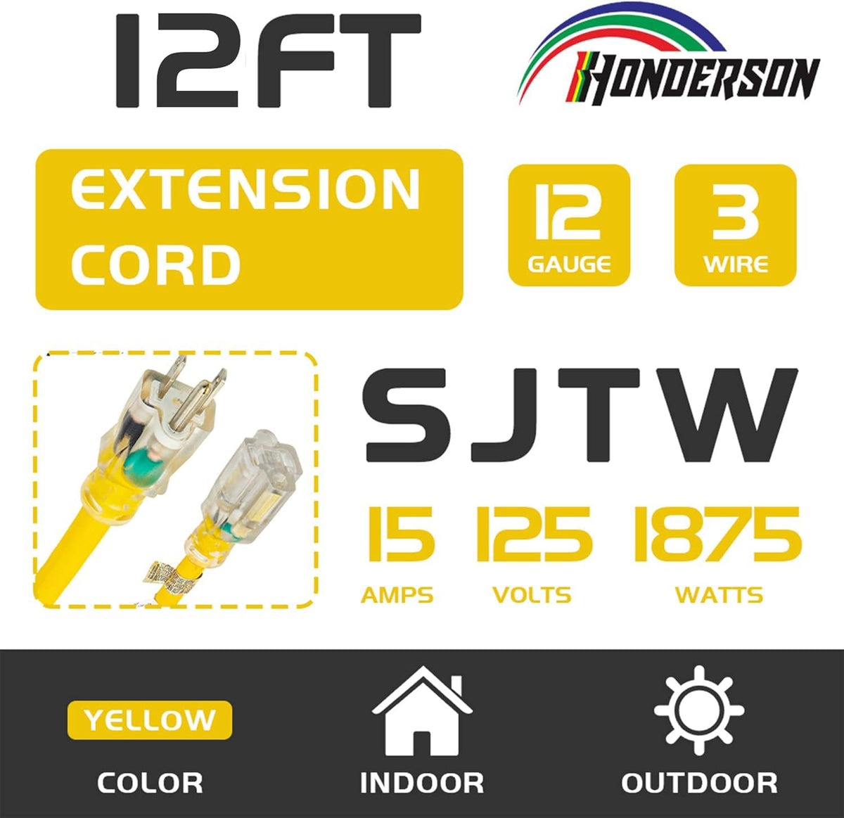 Yellow 12 Ft 12 Gauge Outdoor Extension Cord P16905