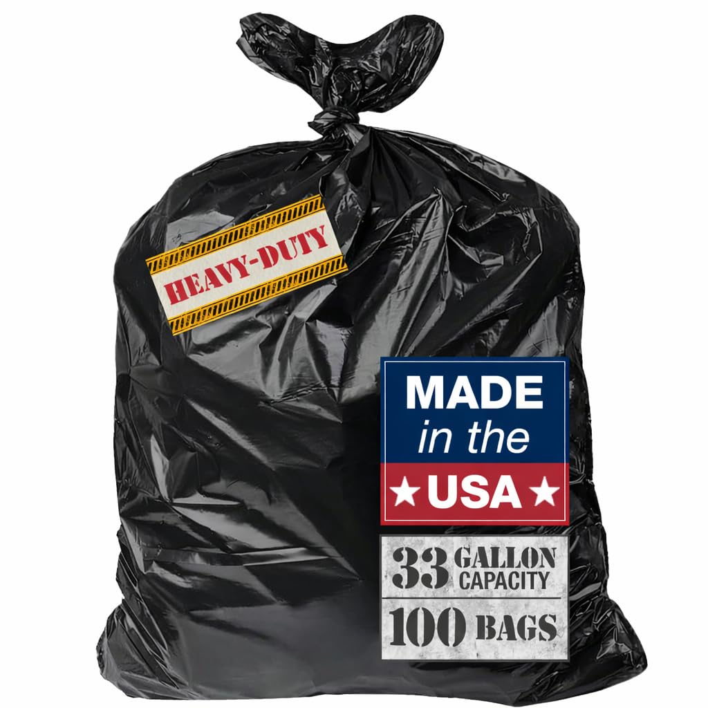 32-33 Gallon 2.5 Mil Black Heavy Duty Trash Bags 100 Count I340