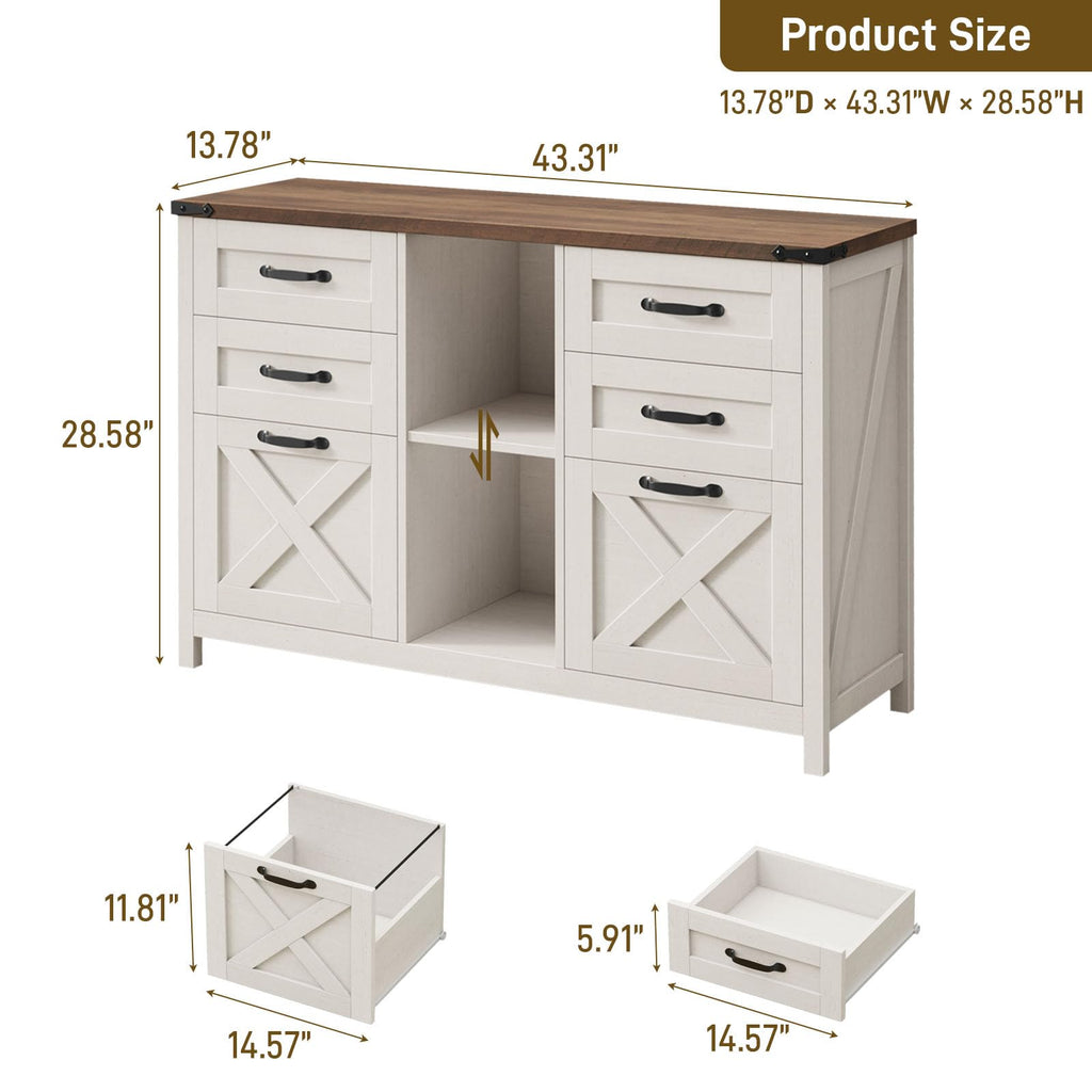 White and Brown 6 Drawer File Cabinet M727312