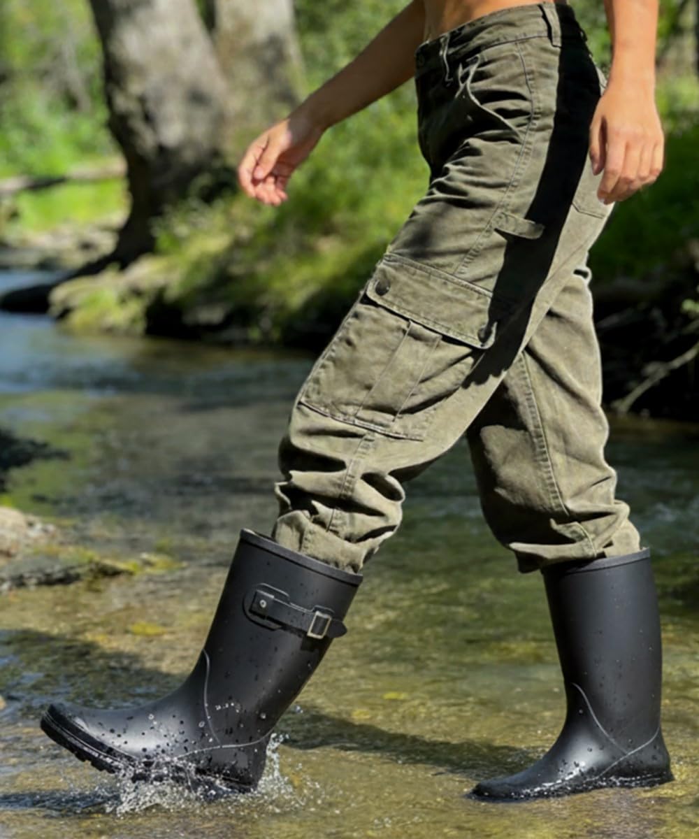Mid Calf Waterproof Rain Boots with Buckle F2151