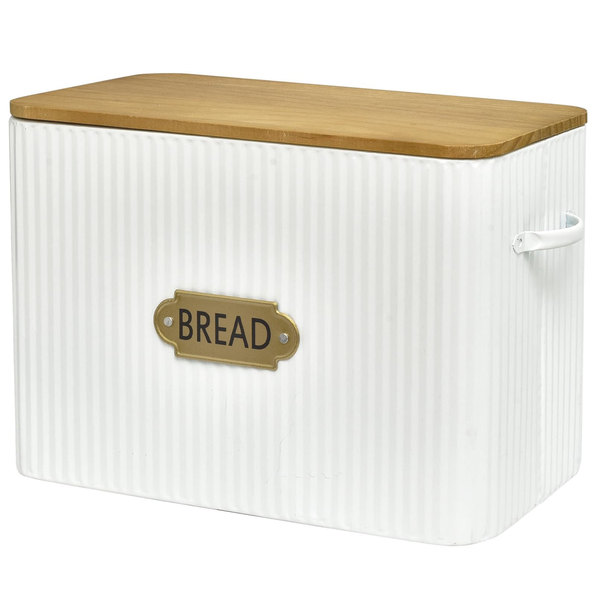 Extra Large White Vertical Stripes Bread Box with Wood Lid B83873