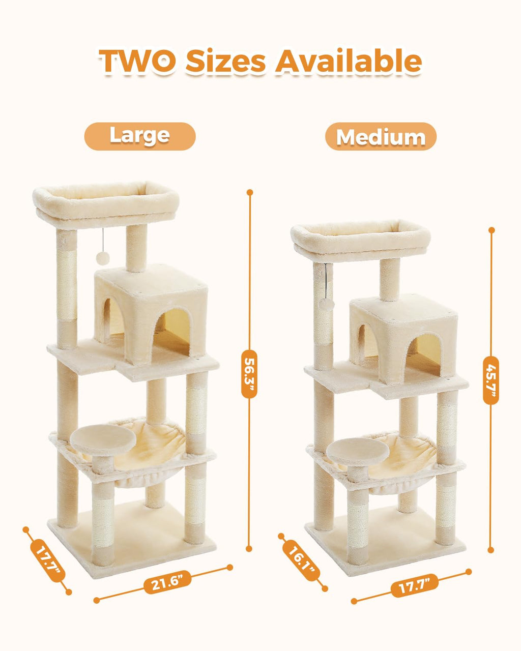 Beige 56.3" 6-Tier Cat Tree with Hammock and Condo C1531