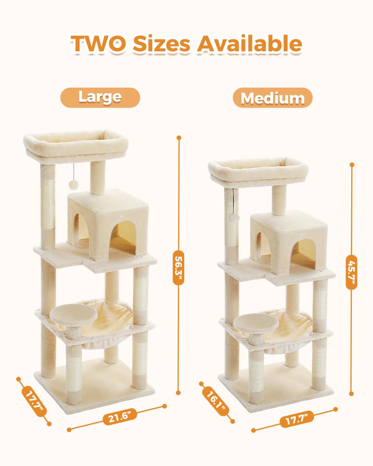 Beige 56.3" 6-Tier Cat Tree with Hammock and Condo C1531