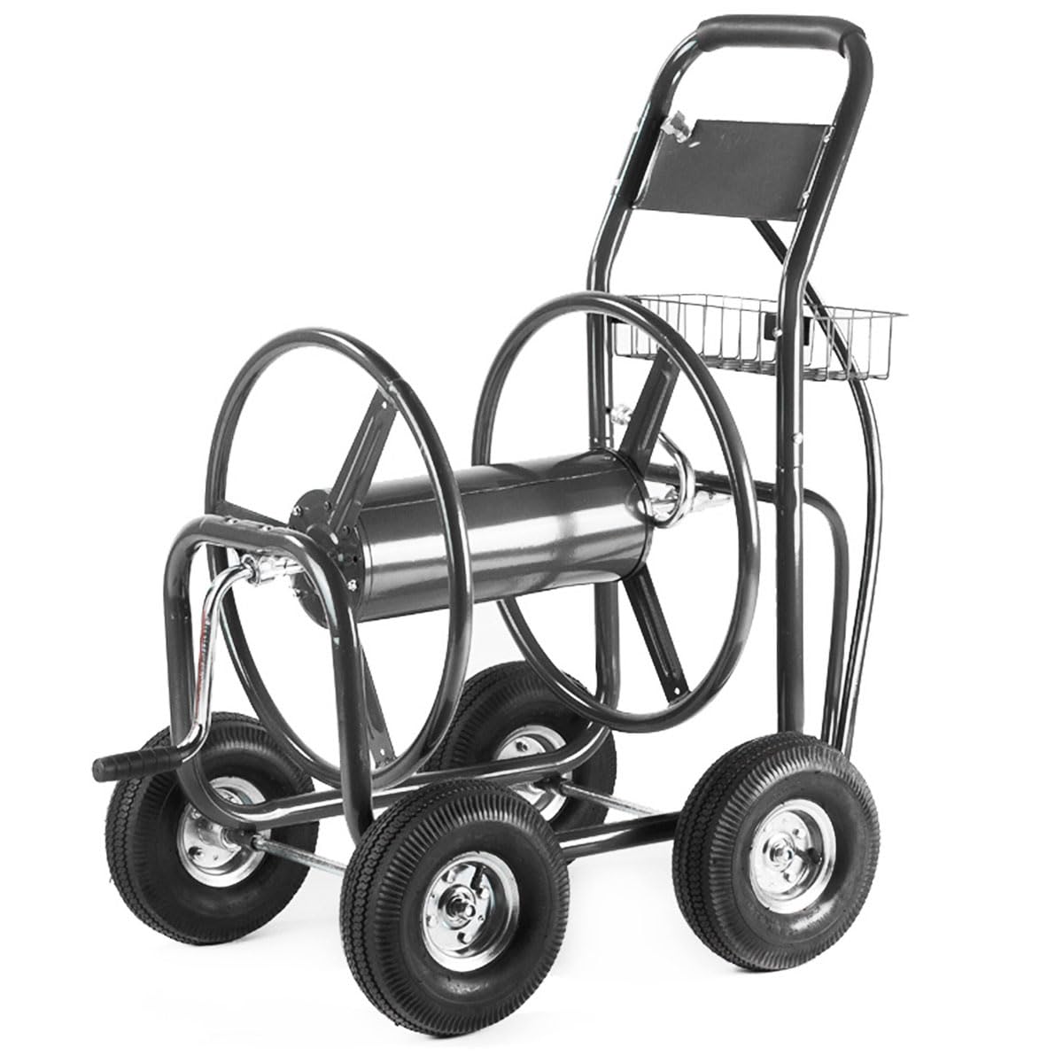 Hose Reel Cart with Wheels, 300-Feet Capacity, Grey L3492