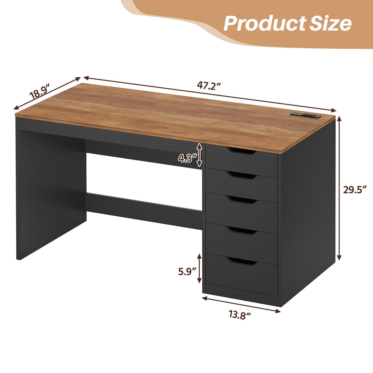 47 Inch Computer Desk with 5 Drawers U45159