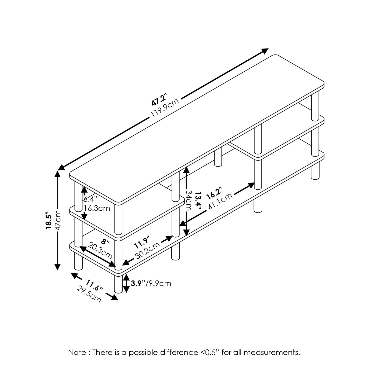 Espresso 3-Tier Open Shelf TV Stand V7016