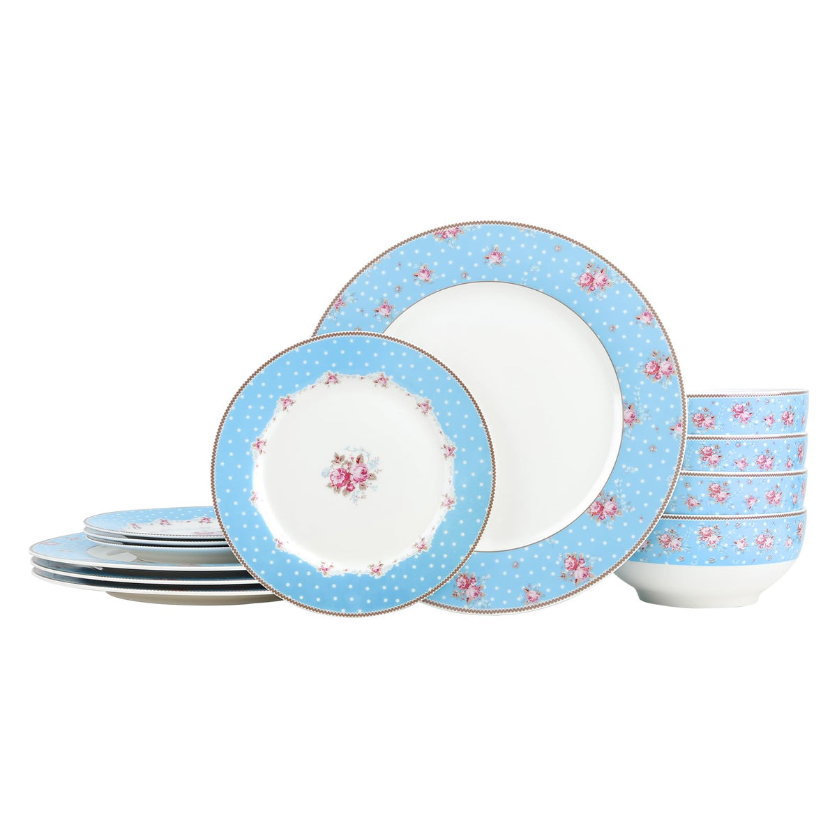12 Piece Blue Floral Ceramic Dinnerware Set C206912