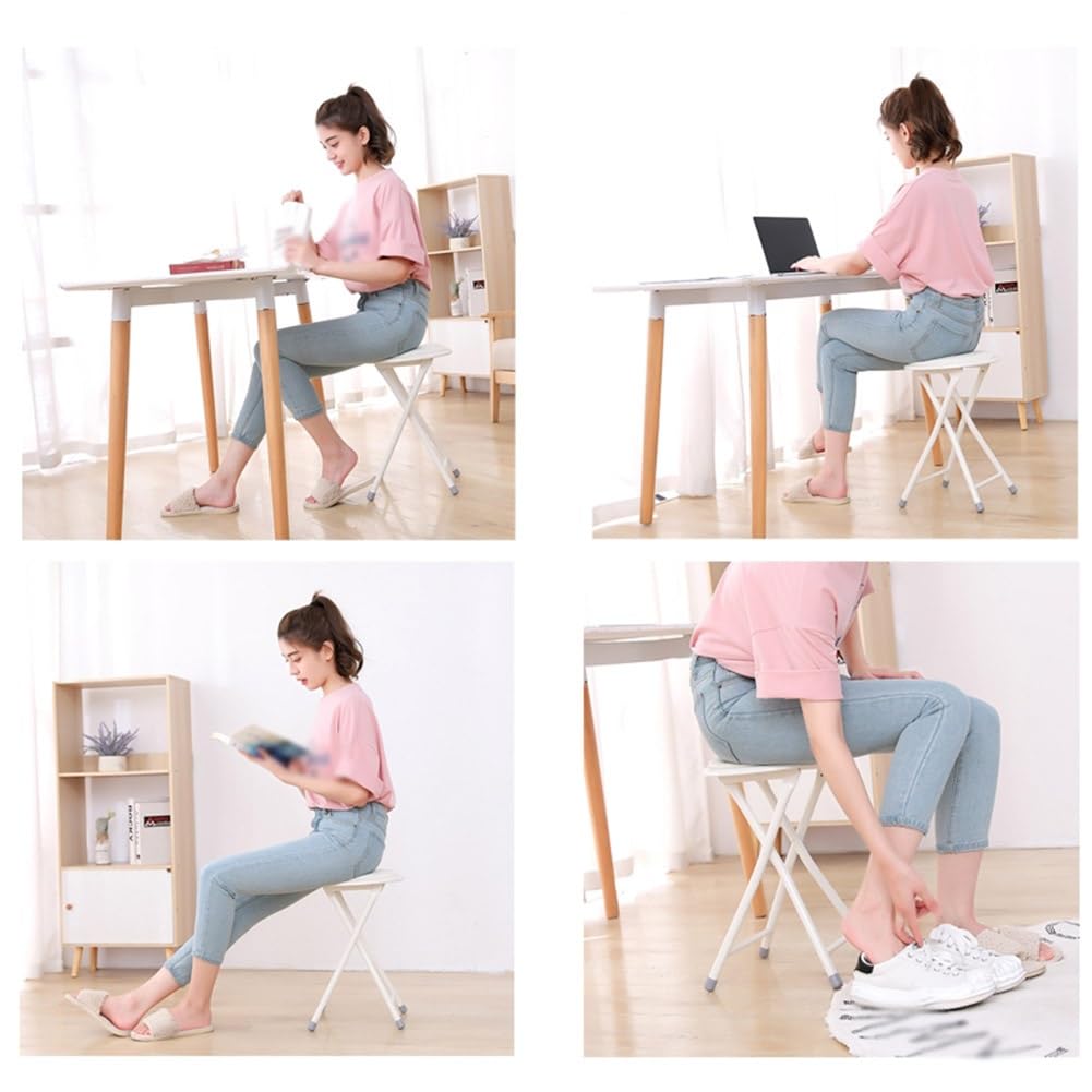 Portable Folding Stool, Upholstered Round Stool, Black 18In N405