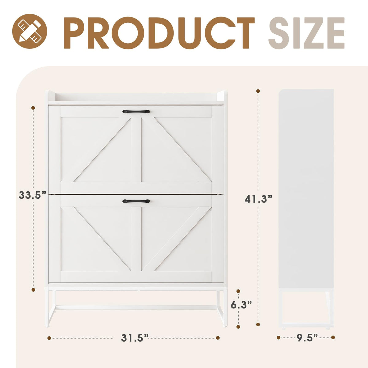 White 2 Flip Drawers Shoe Storage Cabinet E5389