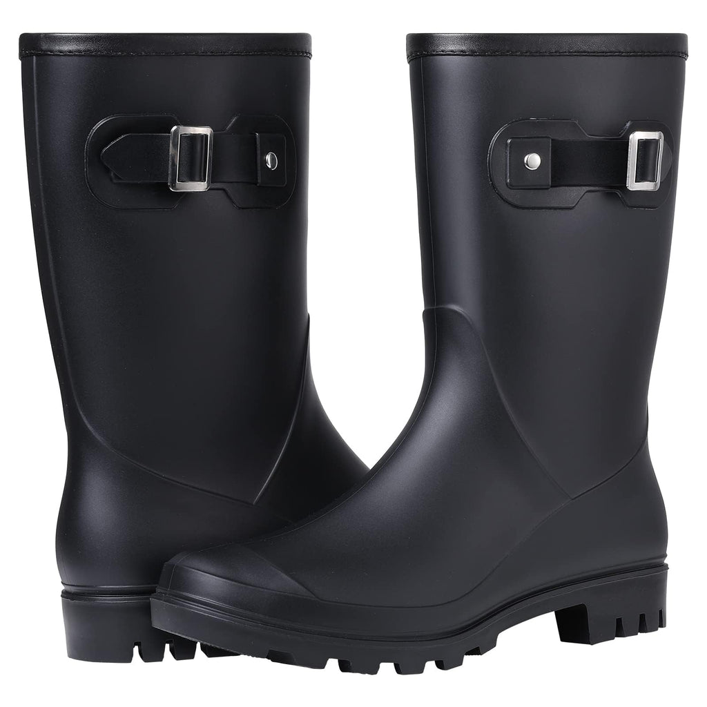 Mid Calf Waterproof Rain Boots with Buckle F2151