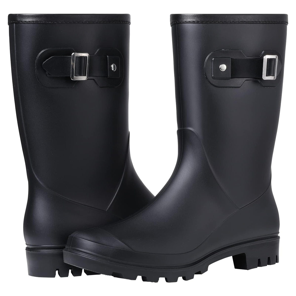 Mid Calf Waterproof Rain Boots with Buckle F2151