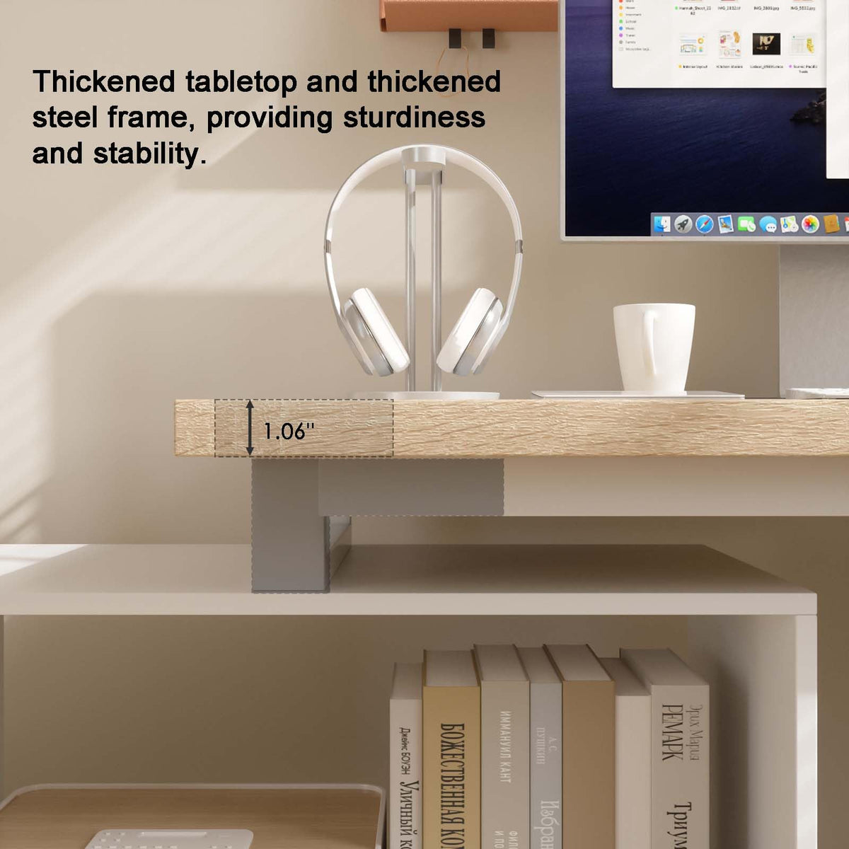 L Shaped Computer Desk with File Drawers & Storage Shelves V378049