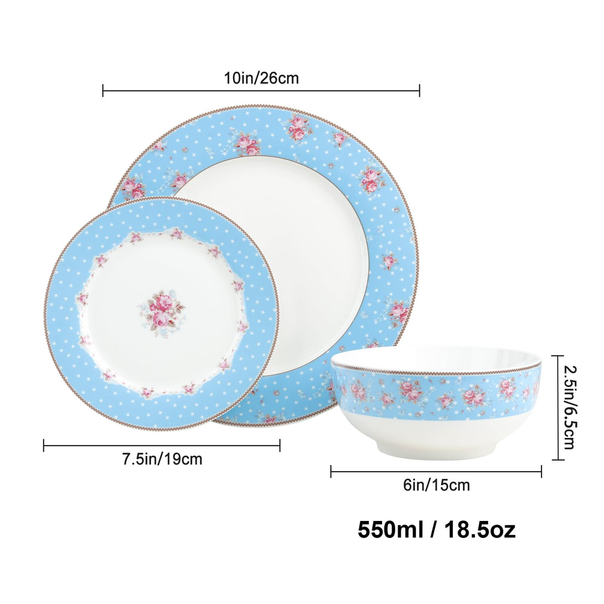 12 Piece Blue Floral Ceramic Dinnerware Set C206912