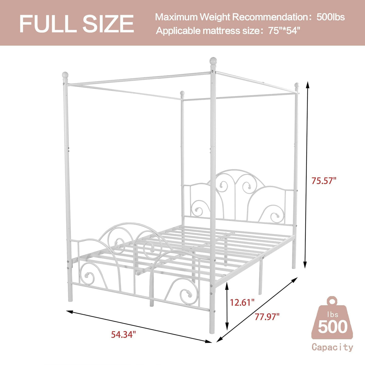 Metal Canopy Bed Frame Full Size with Headboard & Footboard G6703