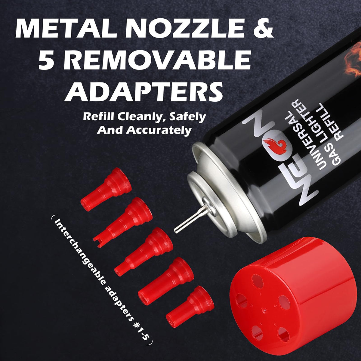 300ml Butane Fuel Refill with Metal Nozzle & 5 Adapters, 12 Cans G8809