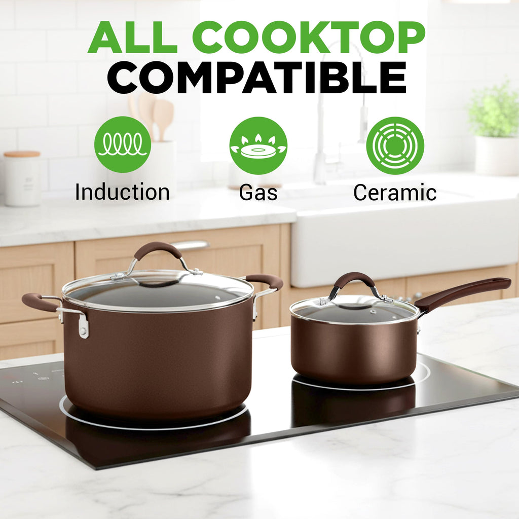 14-Piece Nonstick Brown Cookware Set K739
