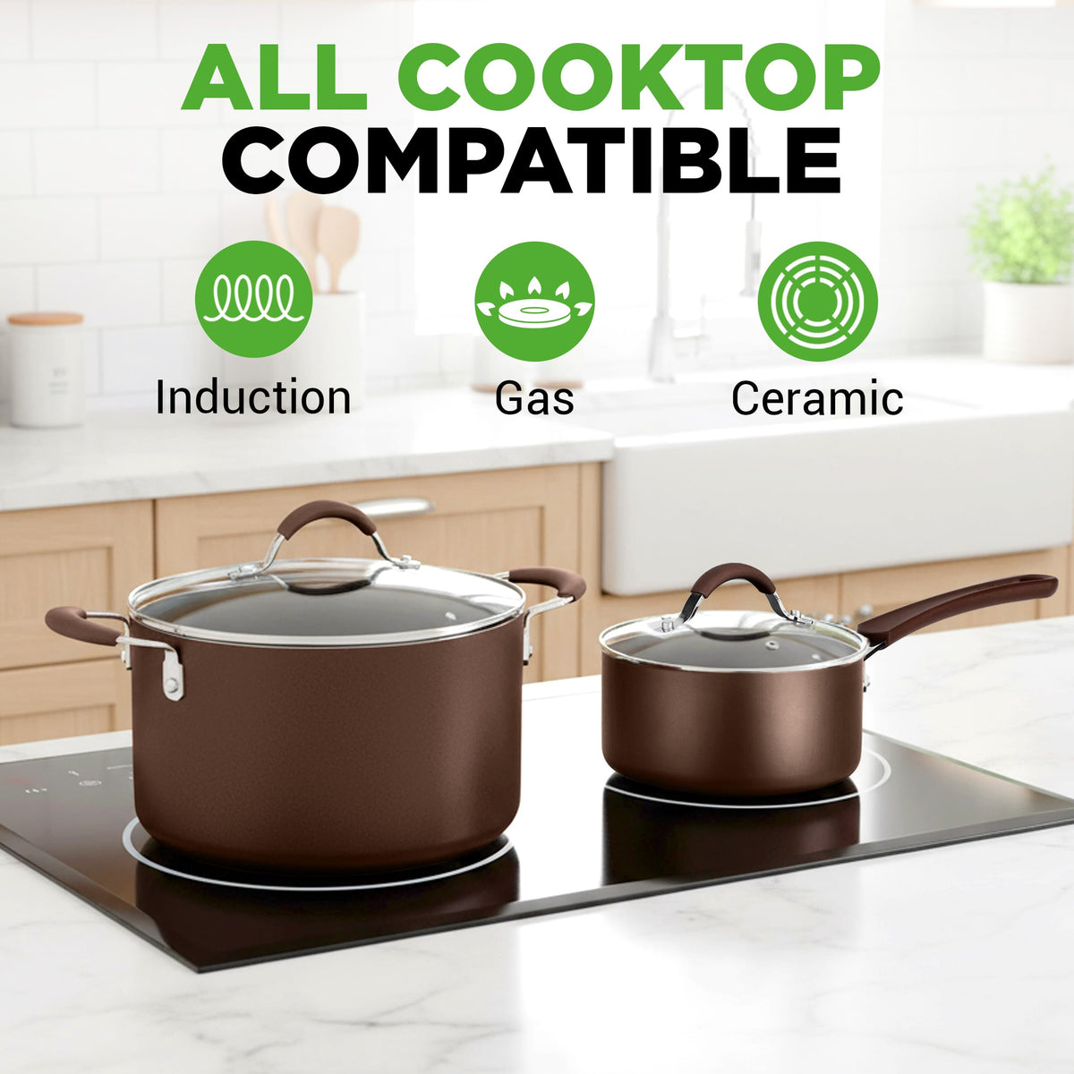 14-Piece Nonstick Brown Cookware Set K739