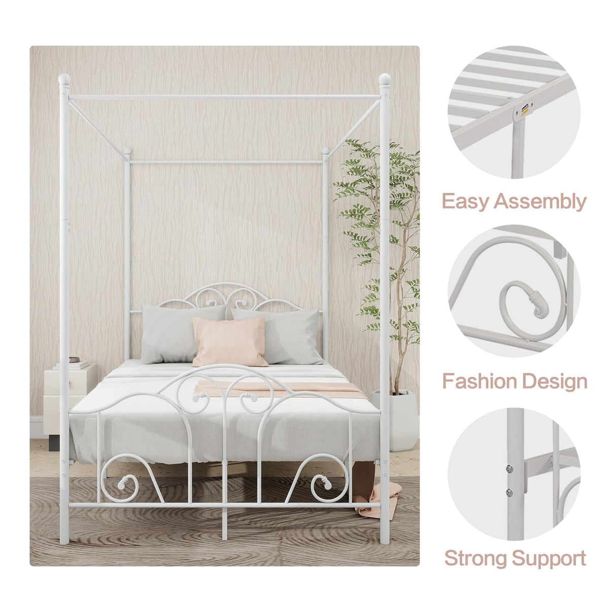 Metal Canopy Bed Frame Full Size with Headboard & Footboard G6703