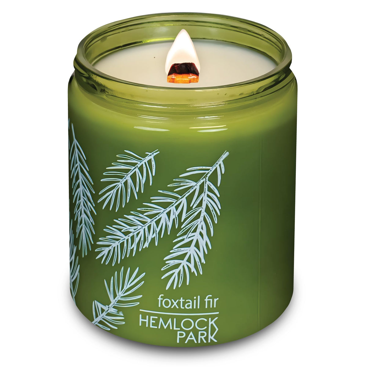 Green Glass Crackling Wood Wick Candle 8 oz N60979