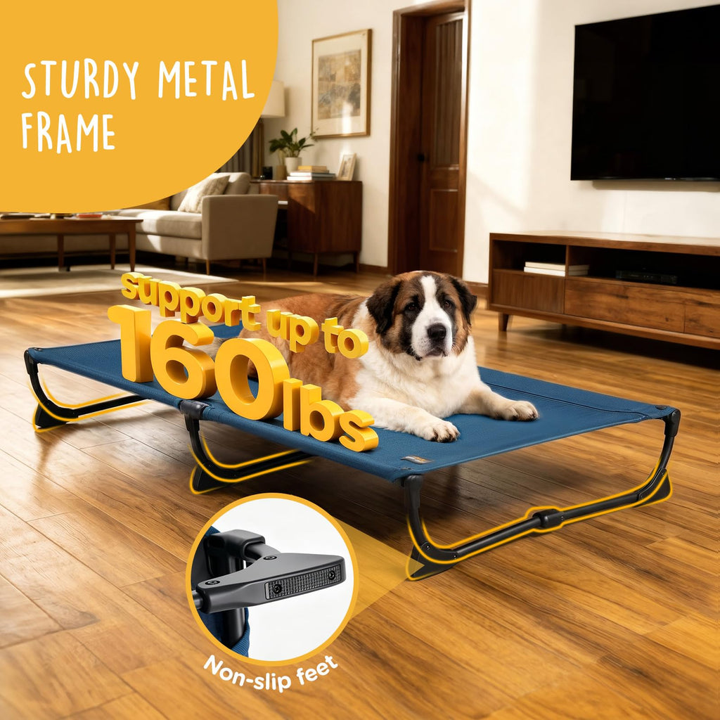 Large Elevated Dog Cot with Non-Slip Feet, Dark Blue T956993