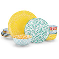 Plates and Bowls Set for 4, 12 Pieces Porcelain Dinnerware F9071