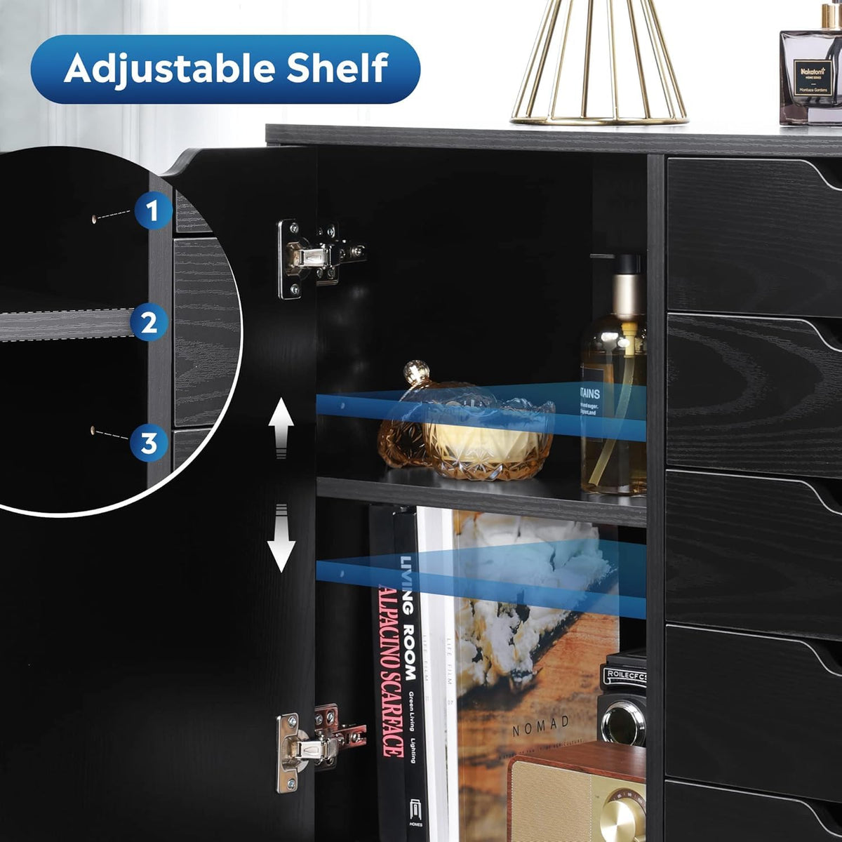 Black 5 Drawer Wood Storage Cabinet with Wheels M2098