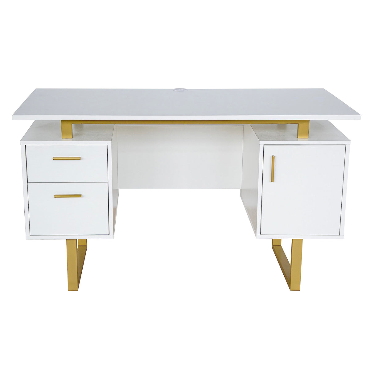 51"W Computer Desk with 2 Drawers & Storage Cabinet J727