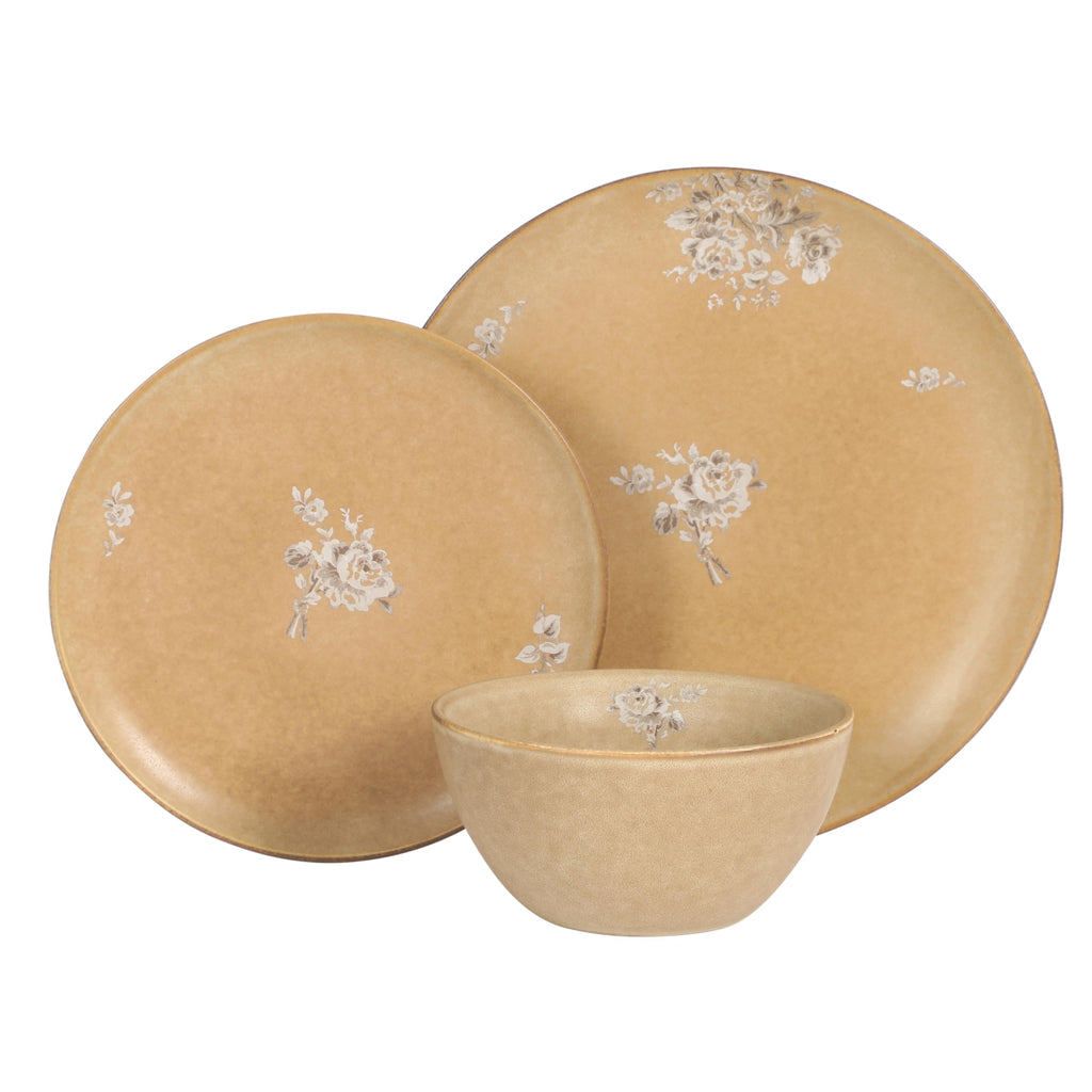 12 Piece Taupe Floral Dinnerware Set X821