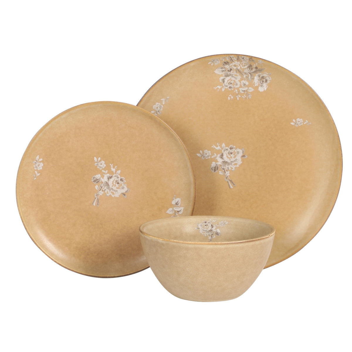 12 Piece Taupe Floral Dinnerware Set X821