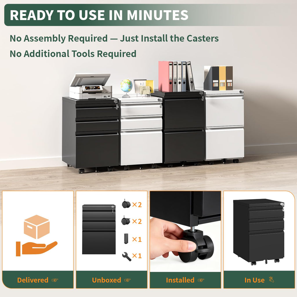 3 Drawer Black Steel File Cabinet with Lock A505524