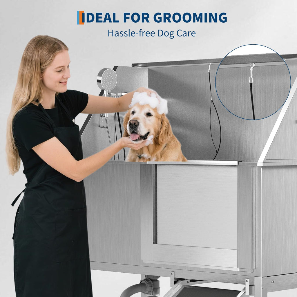 50 Inch Stainless Steel Dog Washing Station with Non-Slip Ramp I82227
