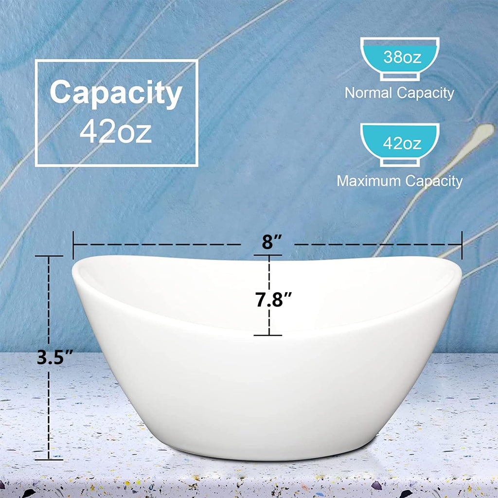 8 in White Ceramic Soup and Salad Bowls Set of 4 U415845