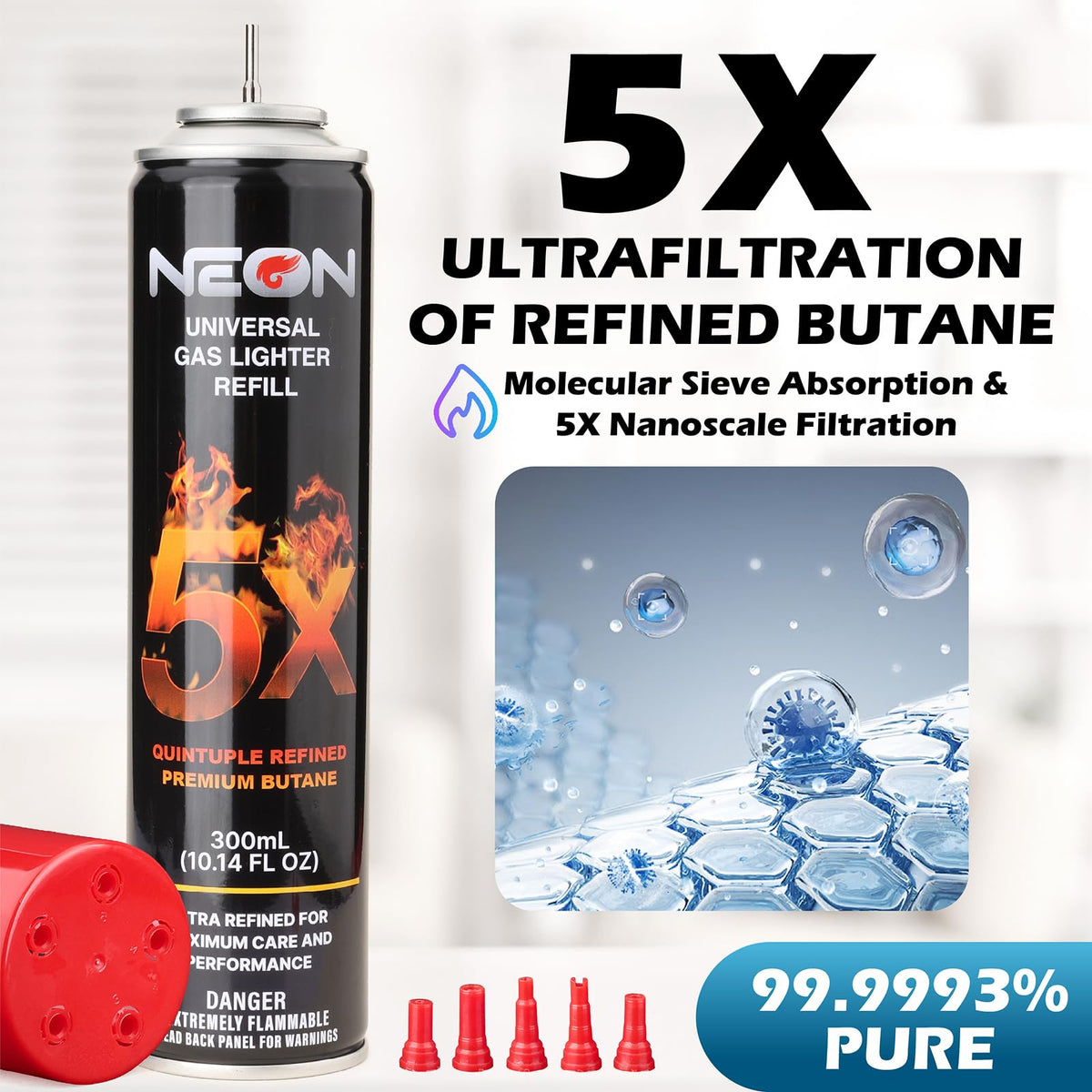 300ml Butane Fuel Refill with Metal Nozzle & 5 Adapters, 12 Cans G8809