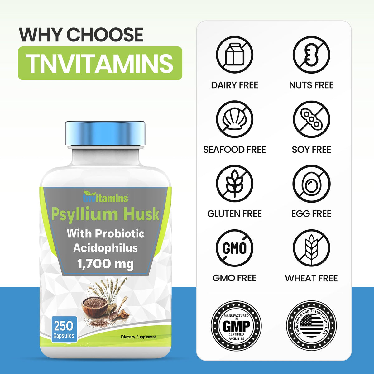 Psyllium Husk Capsules 1700 MG 250 Capsules A3179