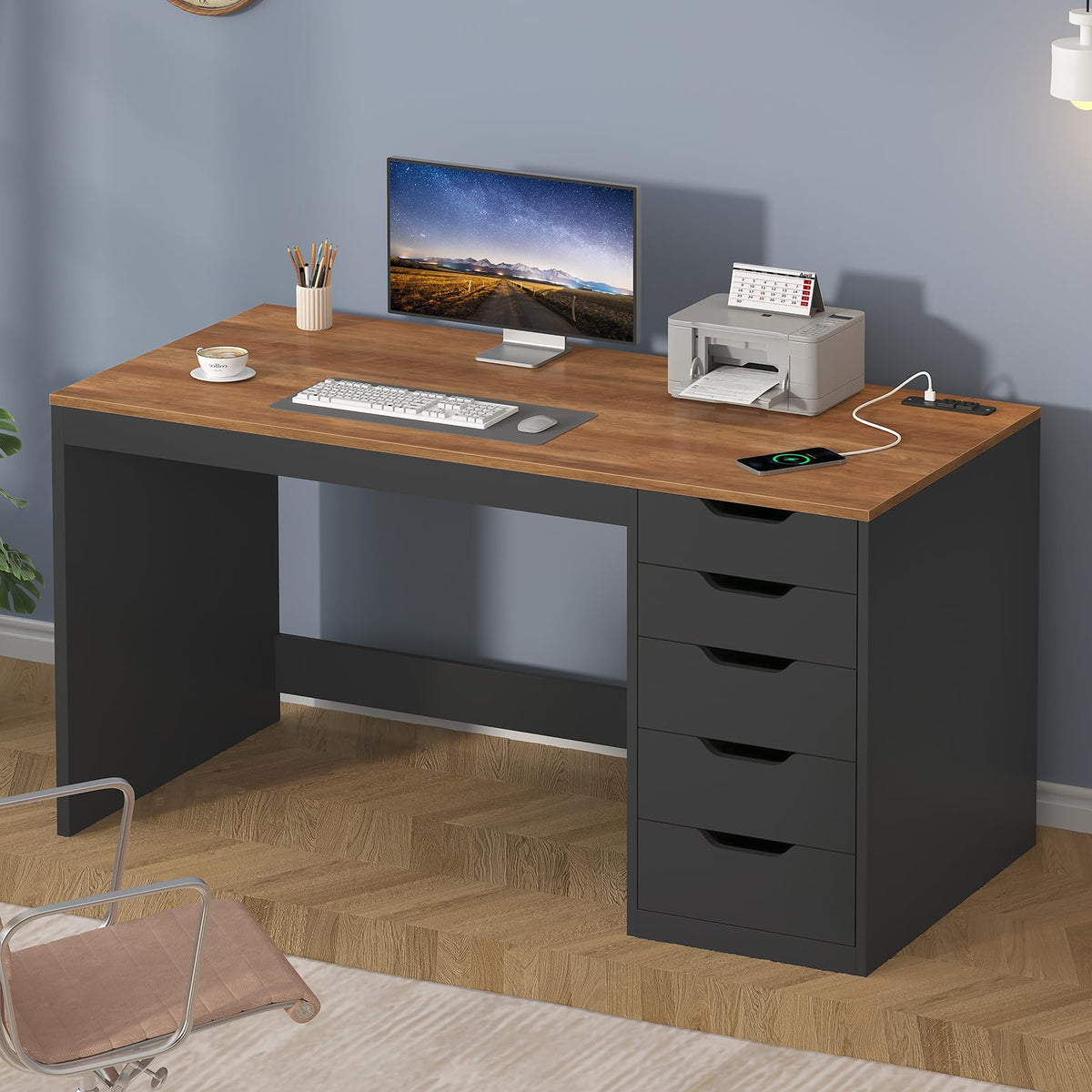 47 Inch Computer Desk with 5 Drawers U45159