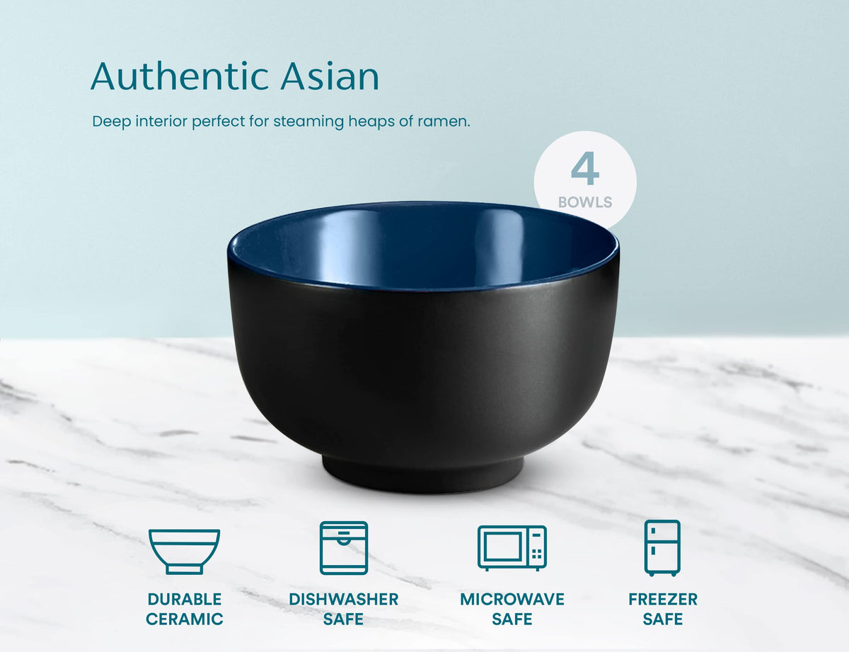 Ceramic Japanese Noodle Bowl Set, 34 oz, Set of 4 O5037